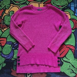 Karl Lagerfeld hot pink fuchsia button long sleeve knit crewneck sweater
